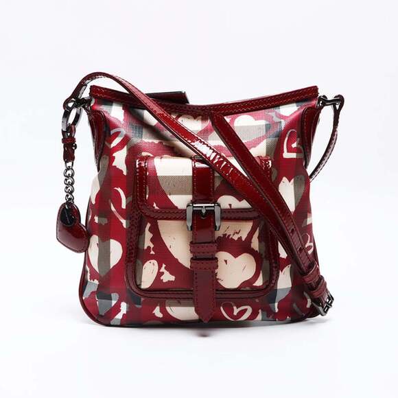 Burberry Nova Check Heart Enamel Shoulder Bag Beige and Red WS12805